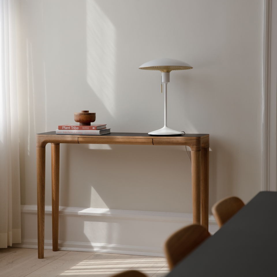 UMAGE Manta Ray White & Brass Replacement Shade — styled interior view