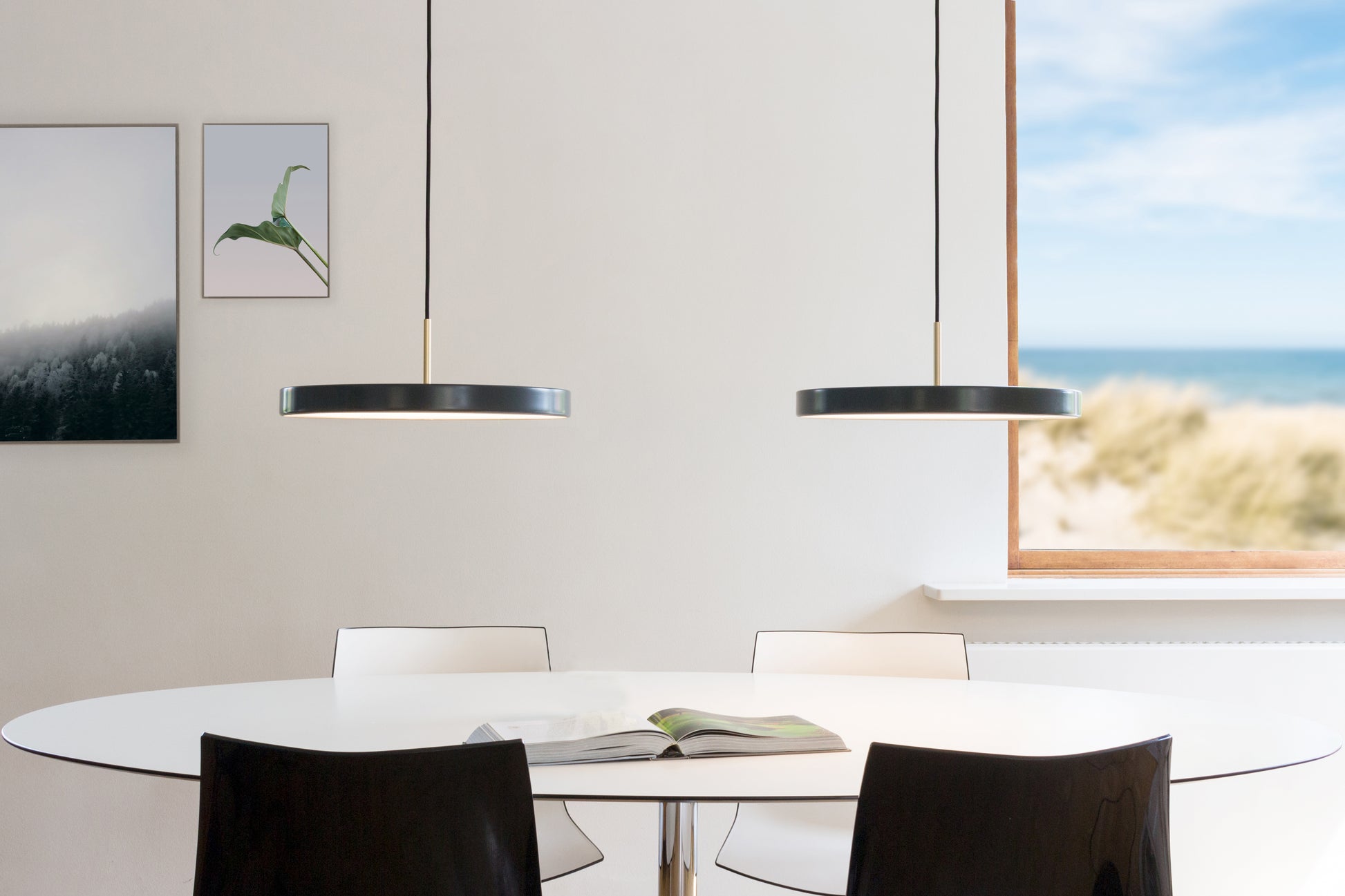 UMAGE Asteria Mini LED Pendant in Anthracite Grey with Brass Connector — styled interior view 2