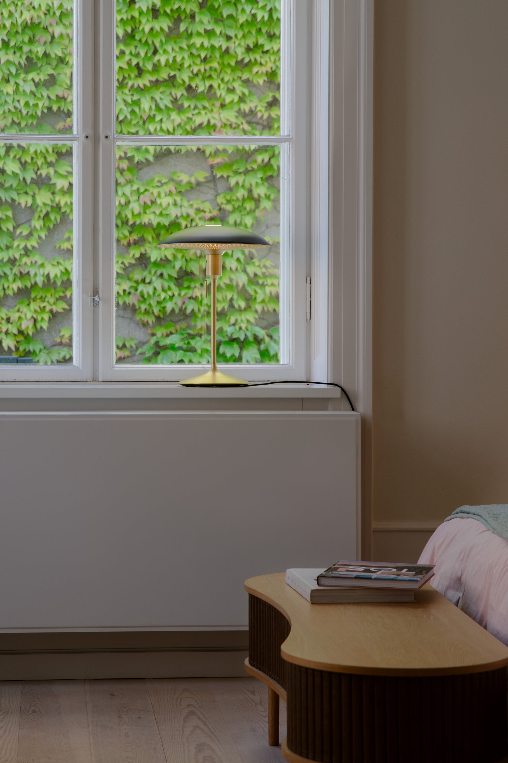 UMAGE Manta Ray White & Brass Replacement Shade — styled interior view 5