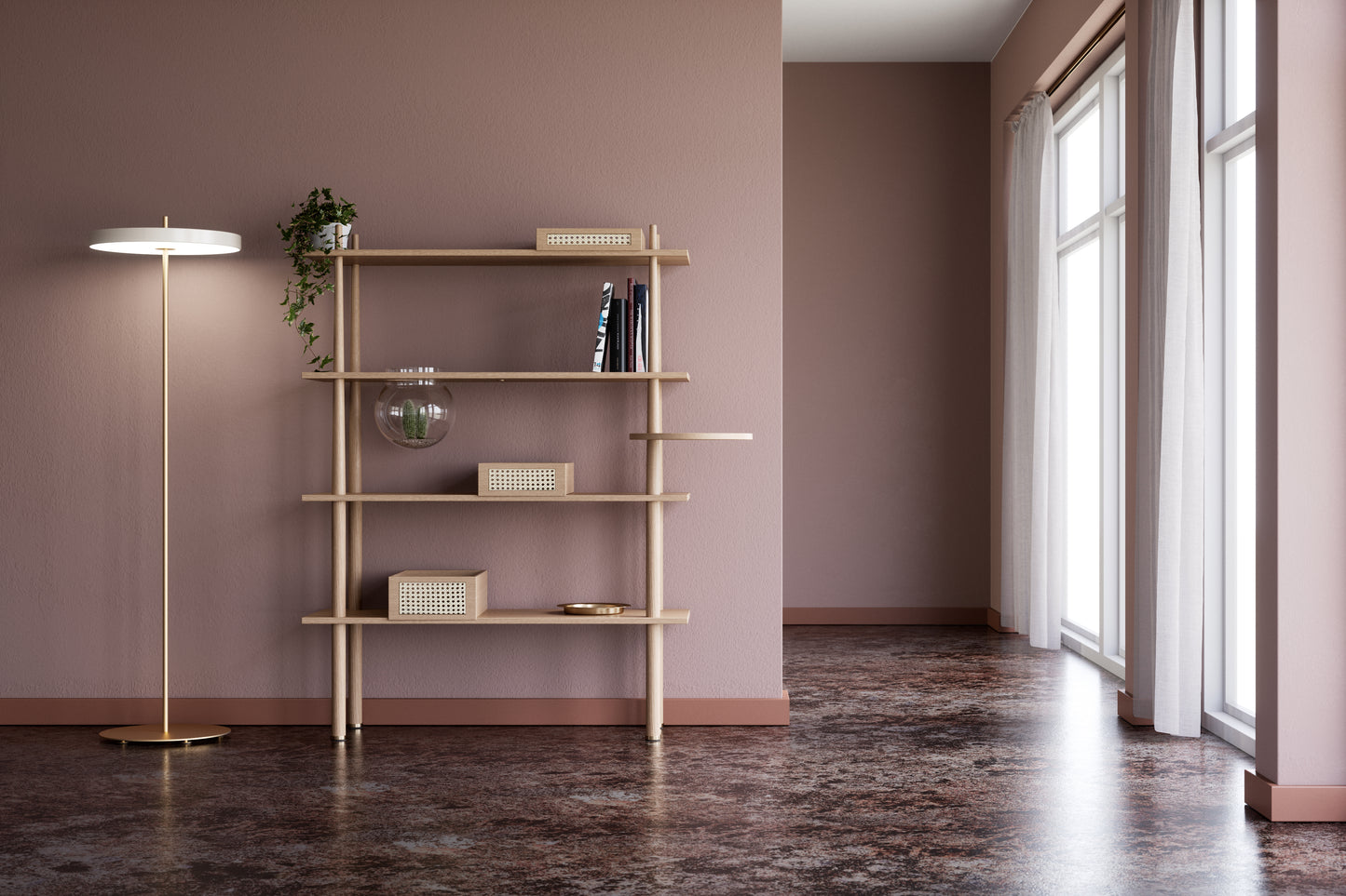 UMAGE Asteria LED Floor Lamp in Pearl White — styled interior view 3