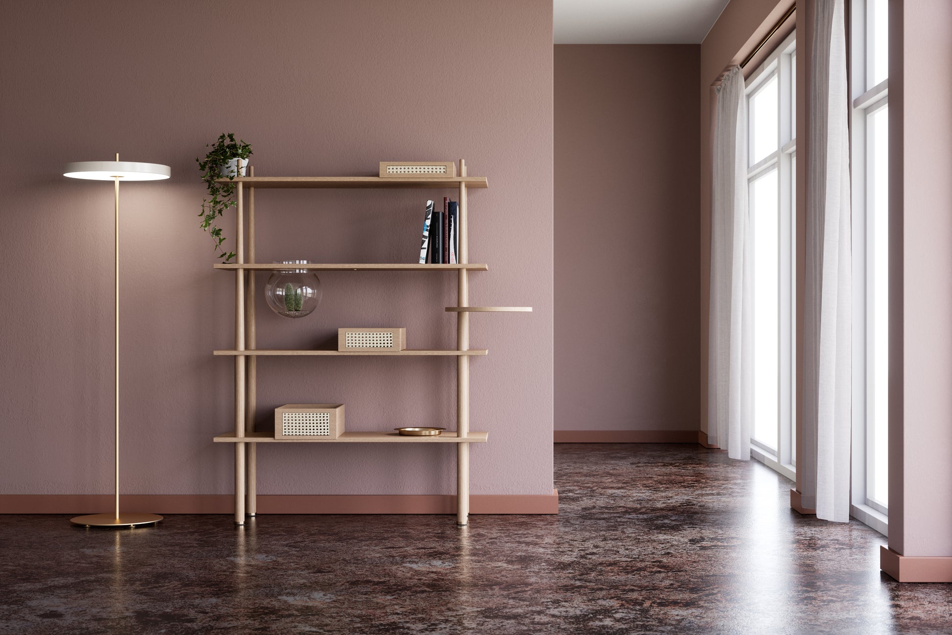 UMAGE Asteria LED Floor Lamp in Pearl White — styled interior view 3