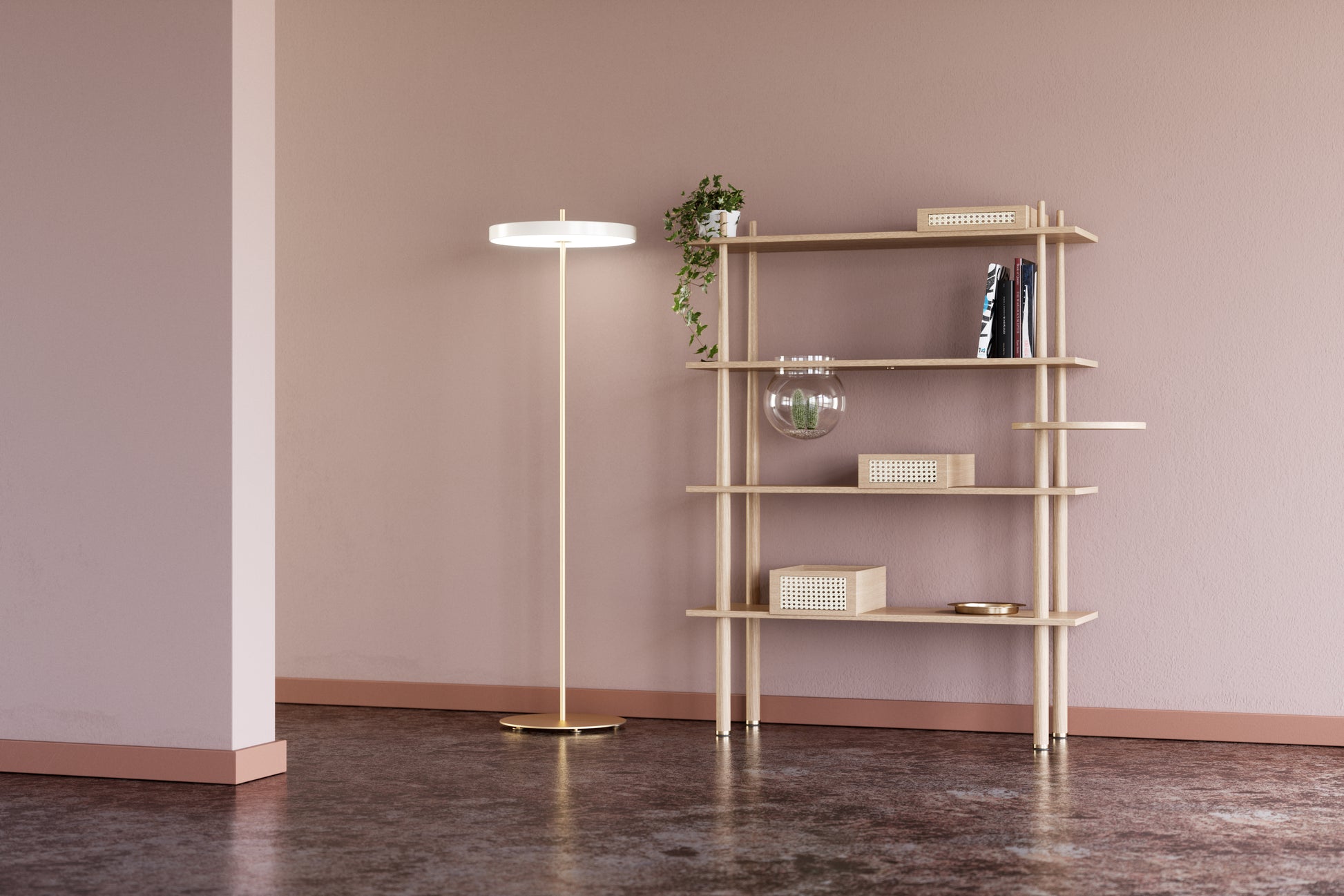 UMAGE Asteria LED Floor Lamp in Pearl White — styled interior view 2