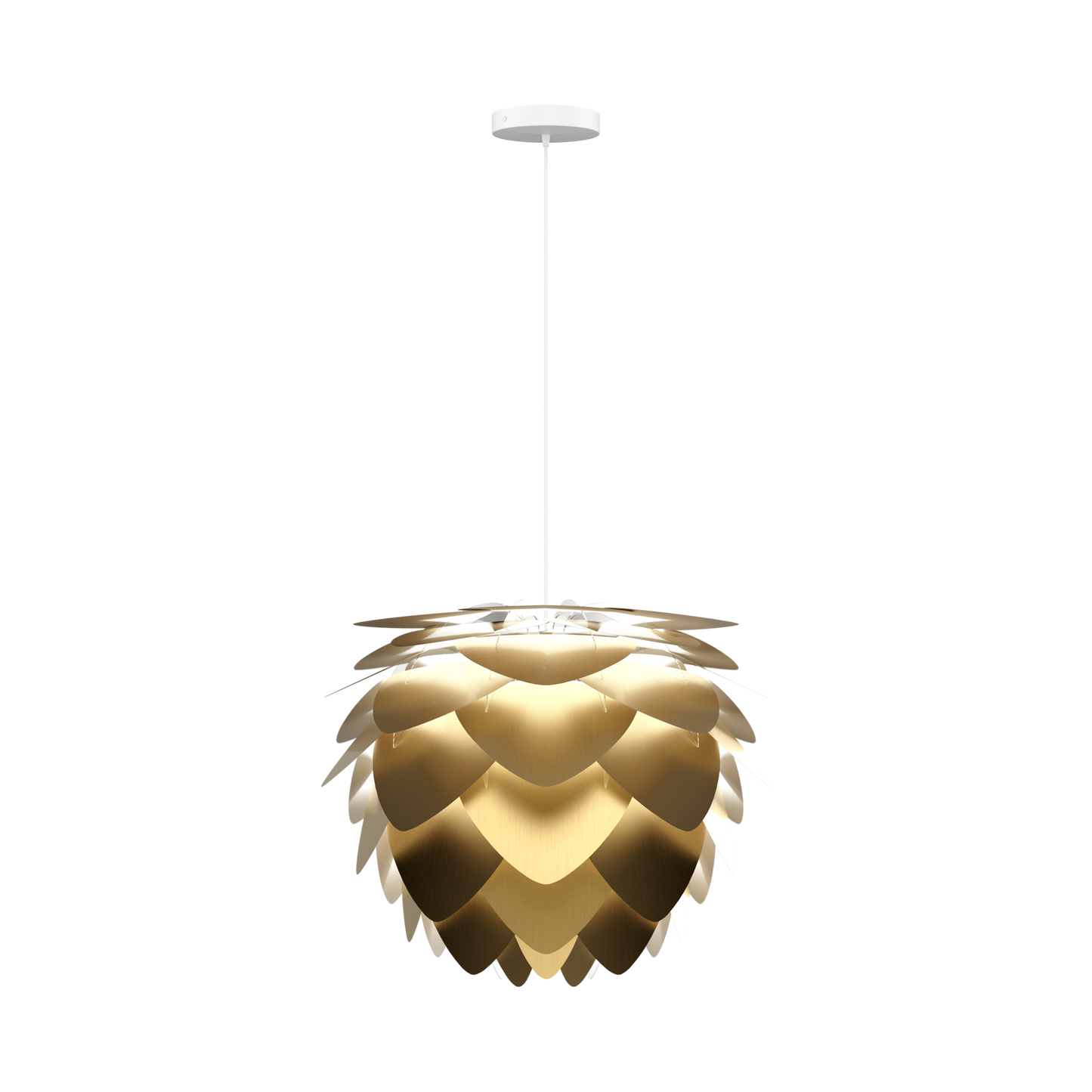 UMAGE Aluvia Medium Hardwired Pendant in Brushed Brass with White Cord