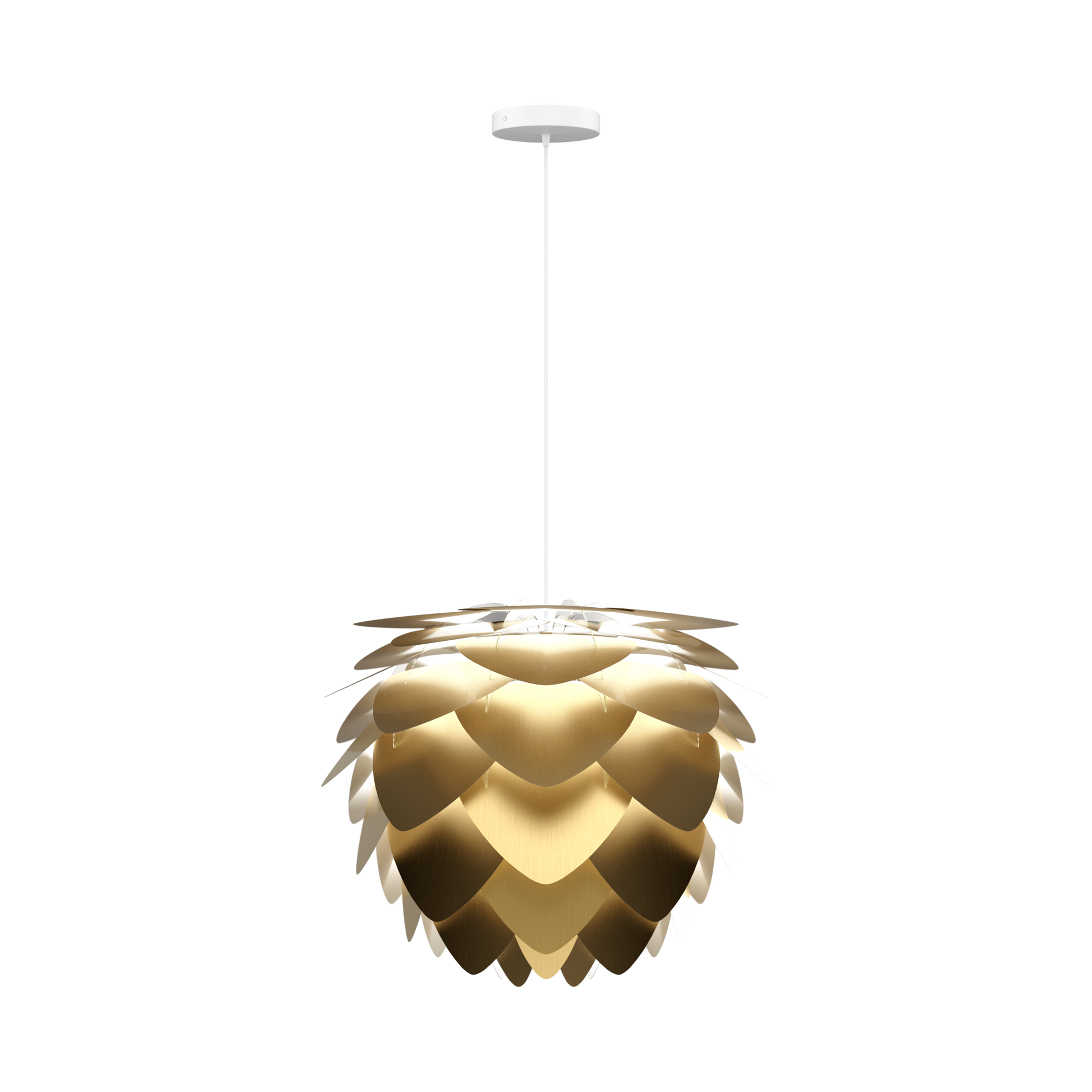 UMAGE Aluvia Medium Hardwired Pendant in Brushed Brass with White Cord