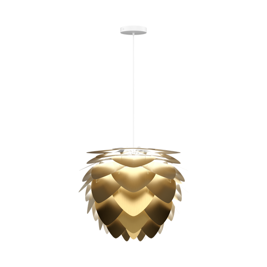UMAGE Aluvia Medium Hardwired Pendant in Brushed Brass with White Cord