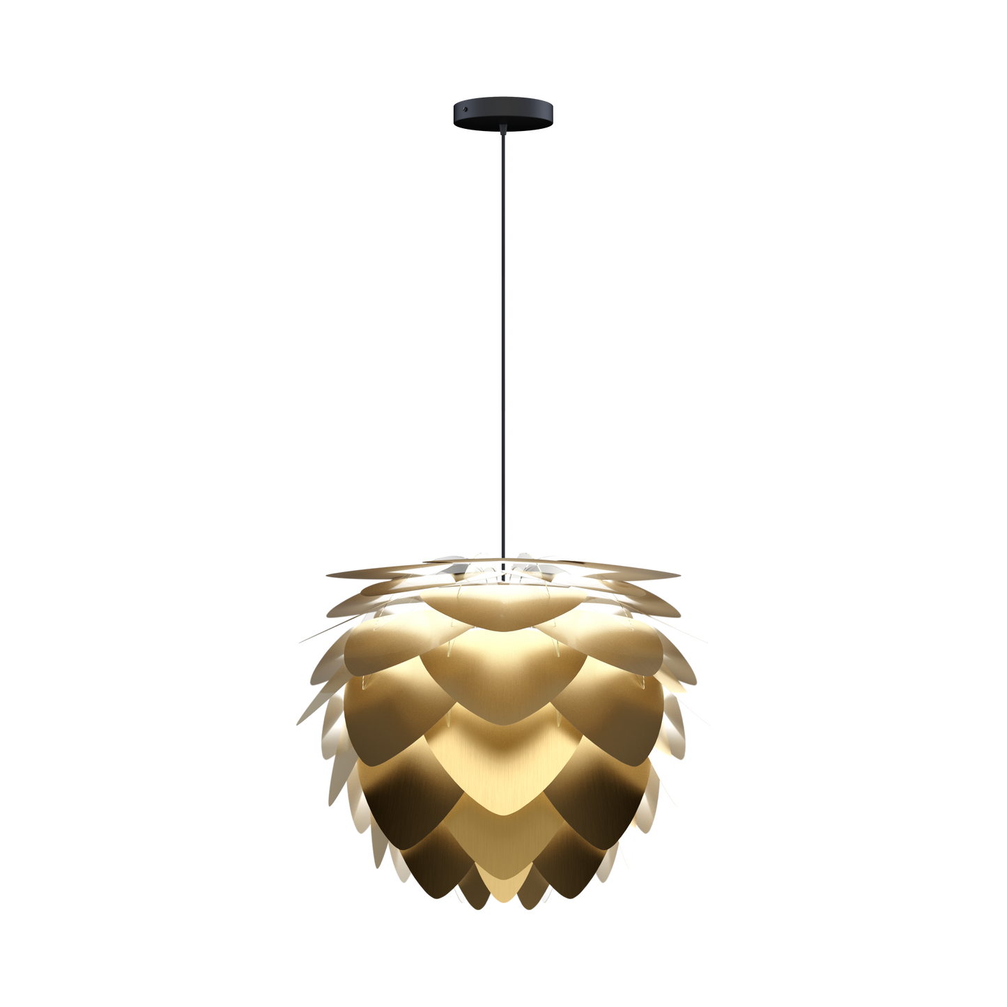 UMAGE Aluvia Medium Hardwired Pendant in Brushed Brass with Black Cord