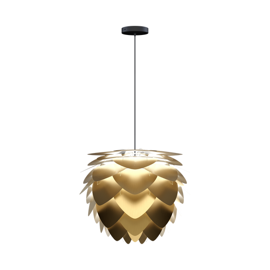 UMAGE Aluvia Medium Hardwired Pendant in Brushed Brass with Black Cord
