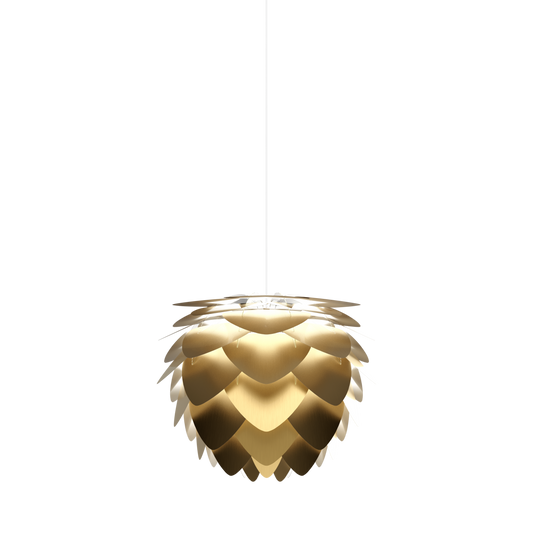 UMAGE Aluvia Medium Plug-In Pendant in Brushed Brass with White Cord
