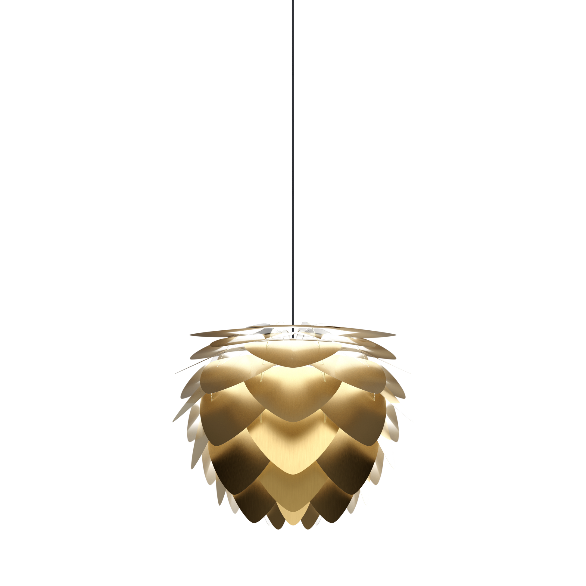 UMAGE Aluvia Medium Plug-In Pendant in Brushed Brass with Black Cord