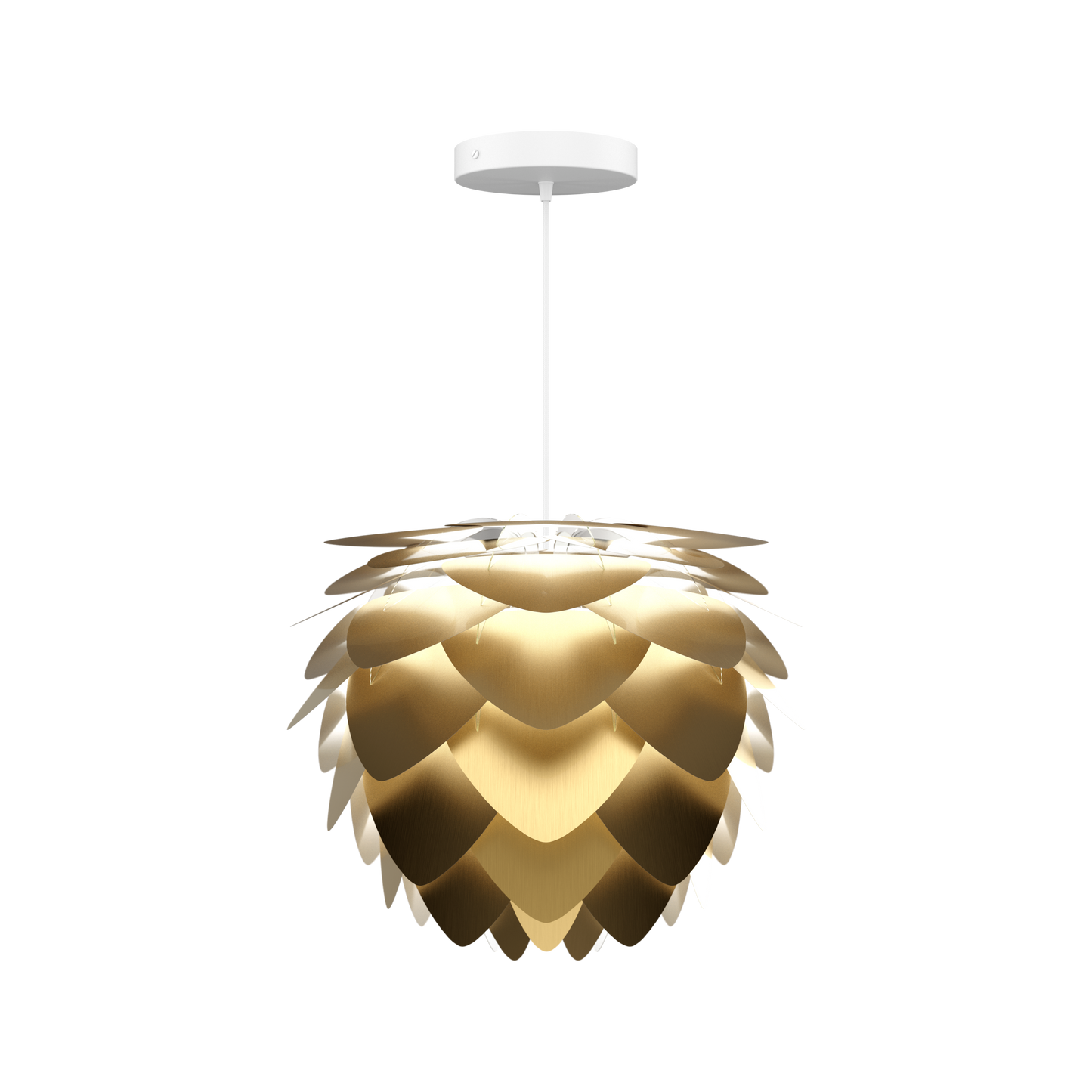 UMAGE Aluvia Mini Hardwired Pendant in Brushed Brass with White Cord