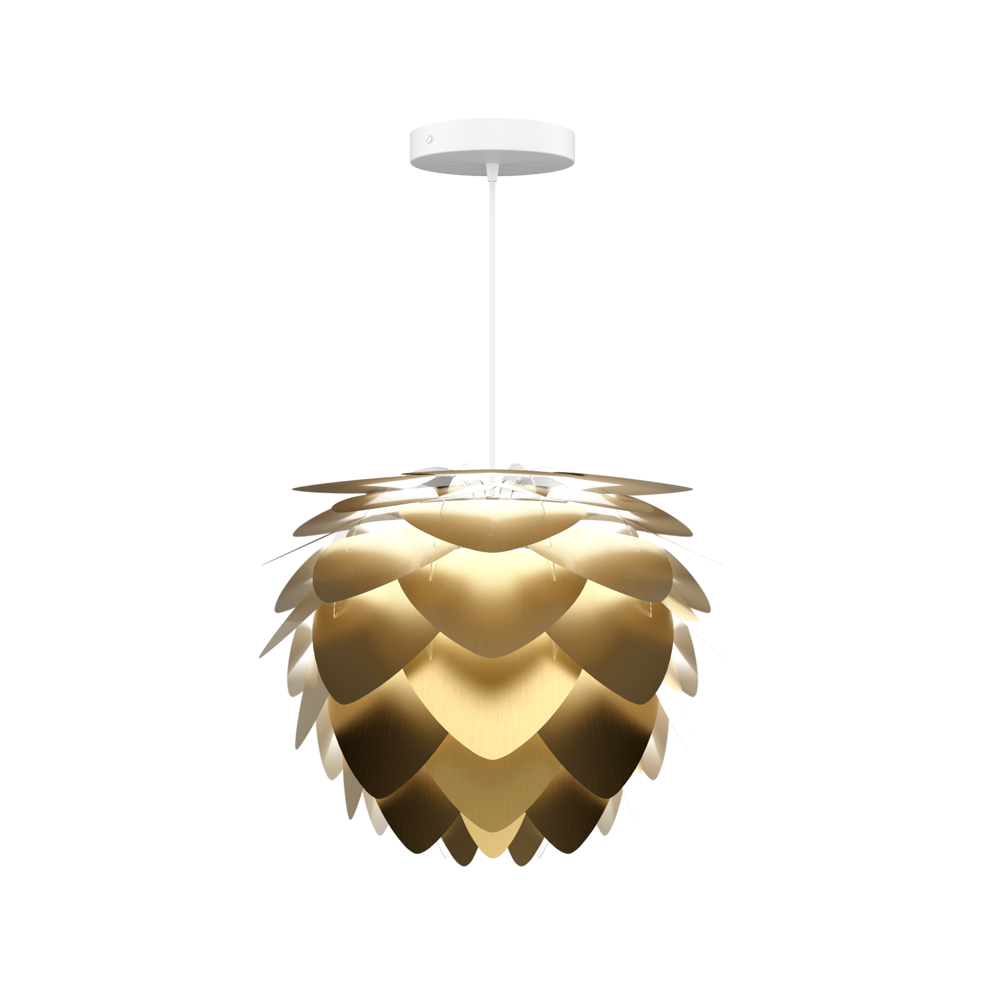 UMAGE Aluvia Mini Hardwired Pendant in Brushed Brass with White Cord
