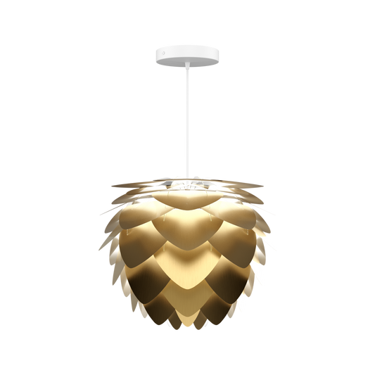 UMAGE Aluvia Mini Hardwired Pendant in Brushed Brass with White Cord