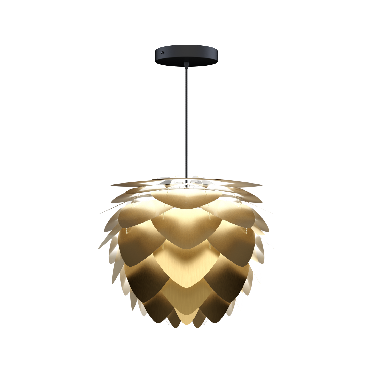 UMAGE Aluvia Mini Hardwired Pendant in Brushed Brass with Black Cord