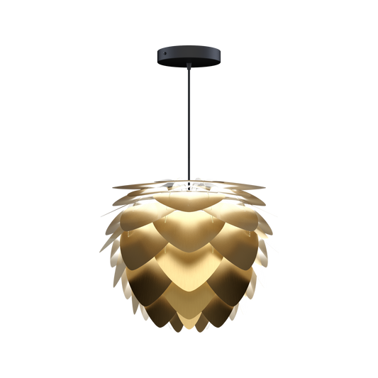 UMAGE Aluvia Mini Hardwired Pendant in Brushed Brass with Black Cord