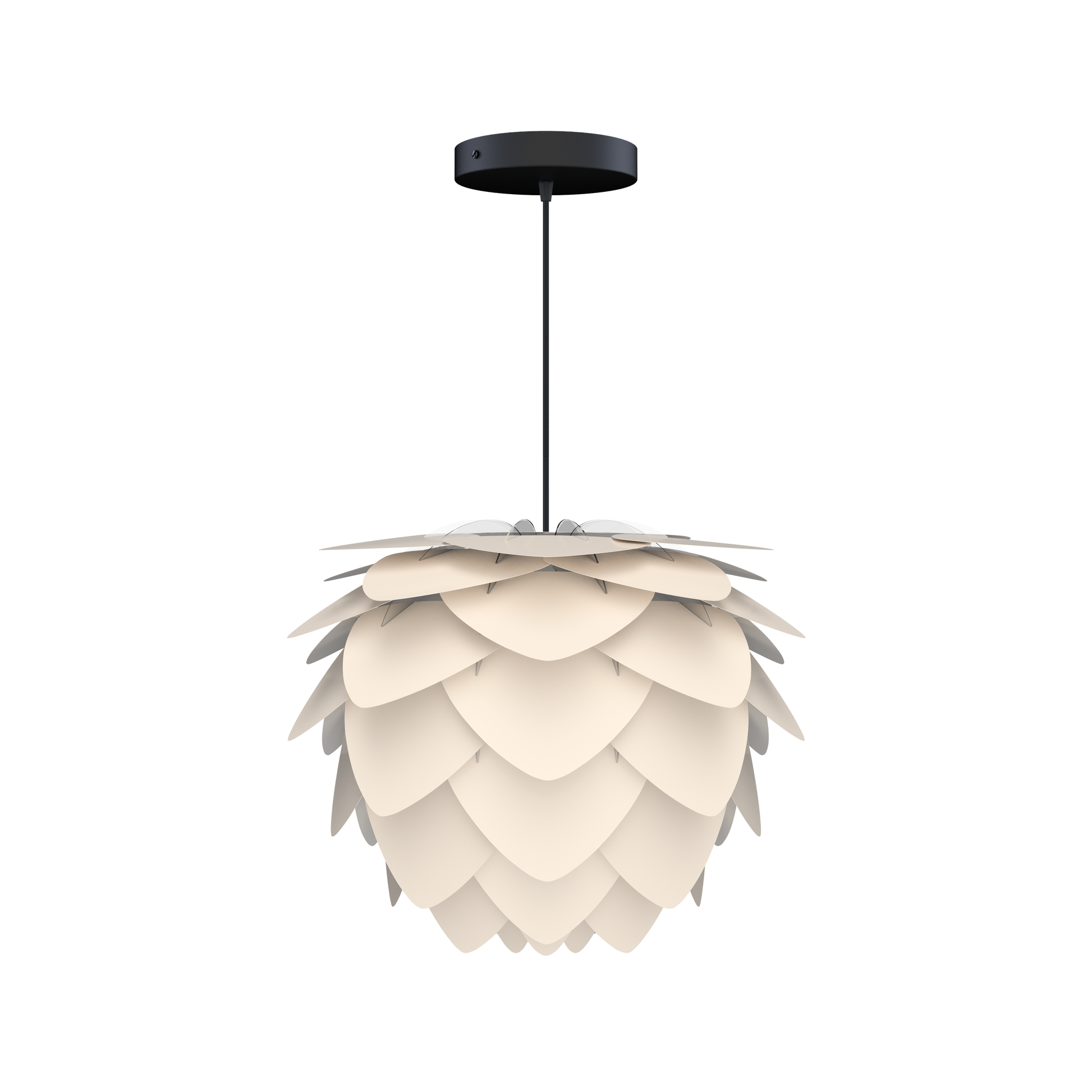 UMAGE Aluvia Mini Hardwired Pendant in Pearl White with Black Cord