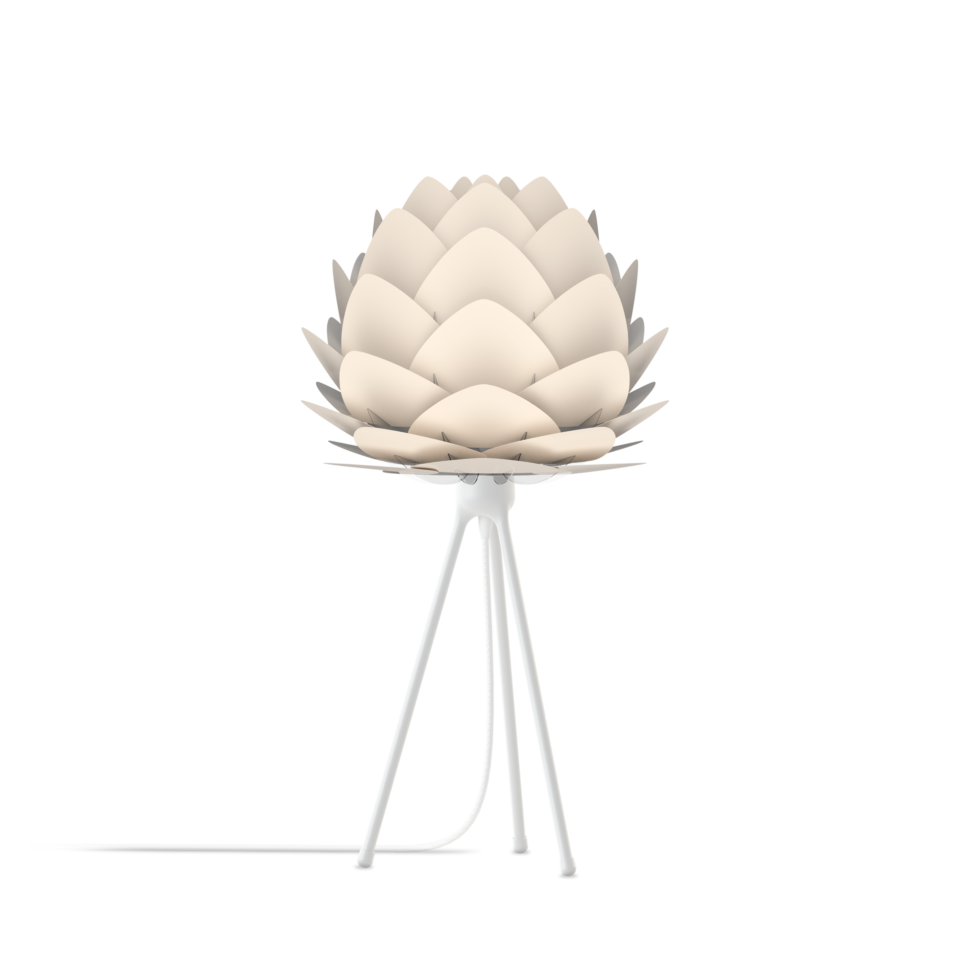 UMAGE Aluvia Mini Tripod Table Lamp in Pearl White with White Base