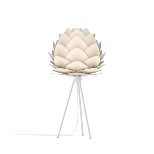 UMAGE Aluvia Mini Tripod Table Lamp in Pearl White with White Base