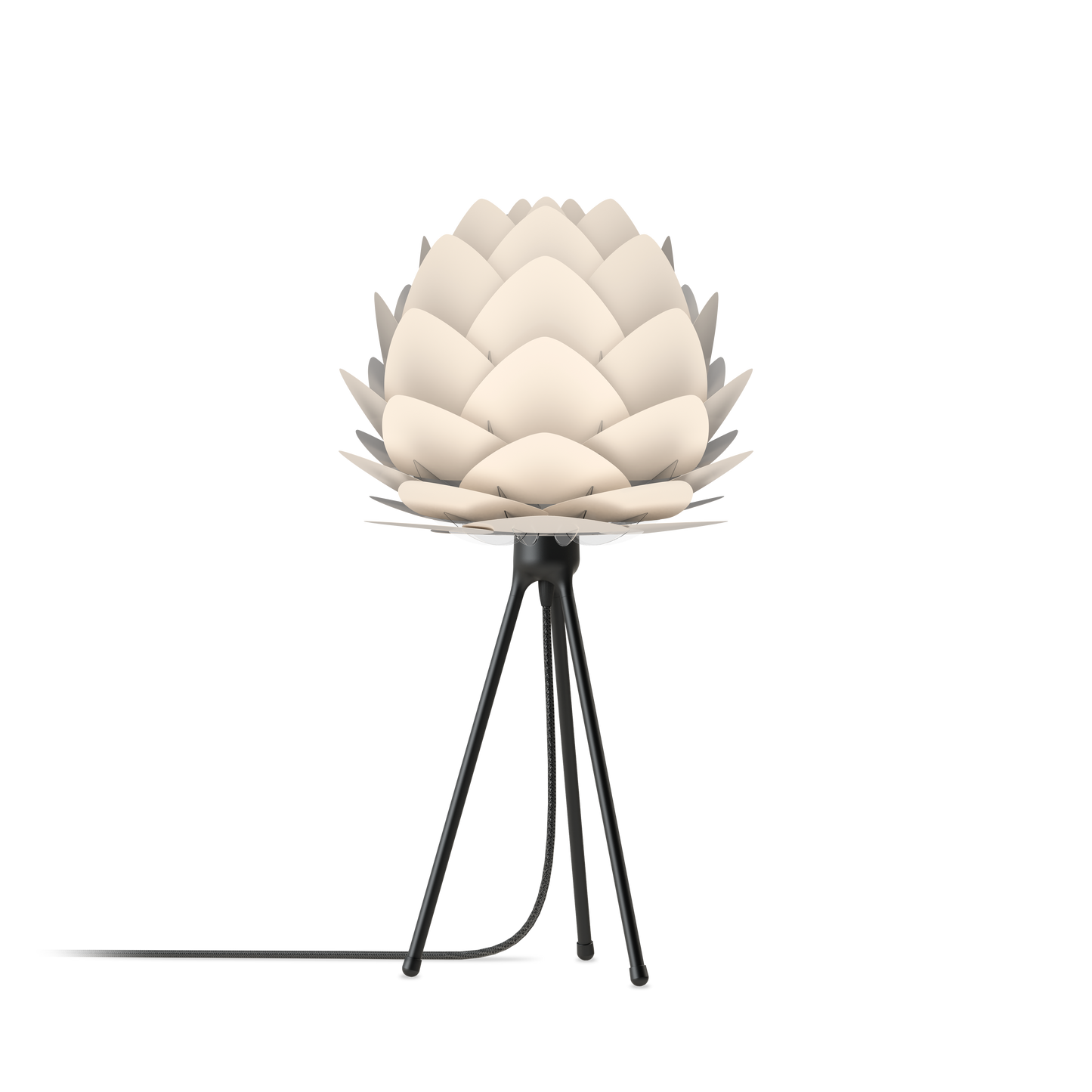 UMAGE Aluvia Mini Tripod Table Lamp in Pearl White with Black Base