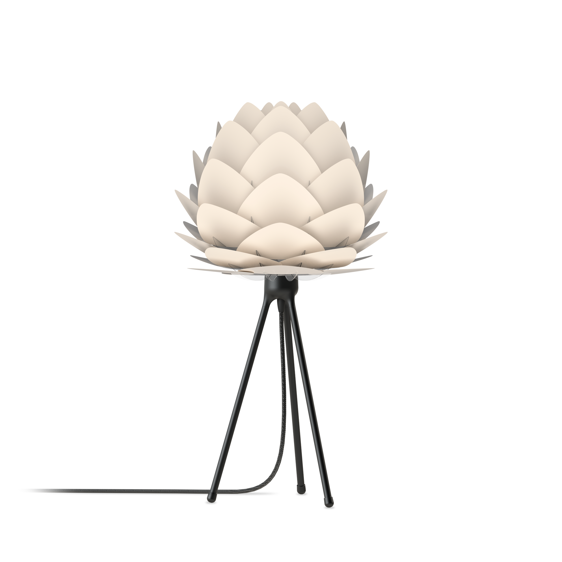 UMAGE Aluvia Mini Tripod Table Lamp in Pearl White with Black Base