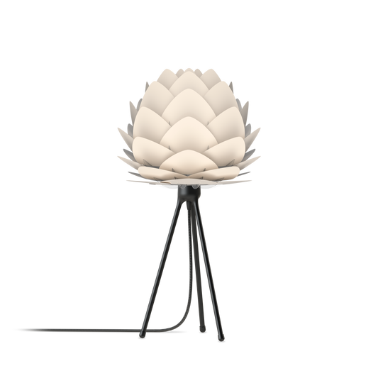 UMAGE Aluvia Mini Tripod Table Lamp in Pearl White with Black Base