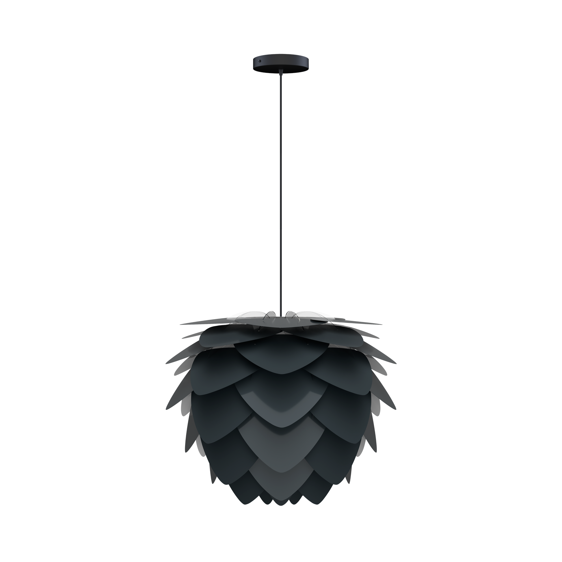 UMAGE Aluvia Medium Hardwired Pendant in Anthracite Grey with Black Cord
