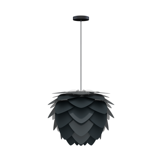 UMAGE Aluvia Medium Hardwired Pendant in Anthracite Grey with Black Cord
