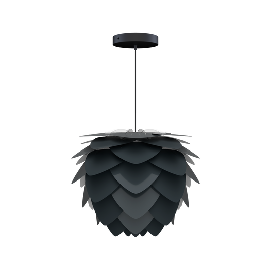 UMAGE Aluvia Mini Hardwired Pendant in Anthracite Grey with Black Cord