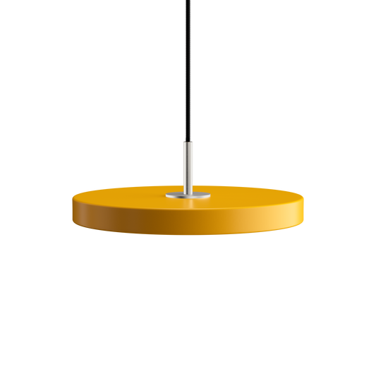 UMAGE Asteria Mini LED Pendant in Saffron Yellow with Steel Connector