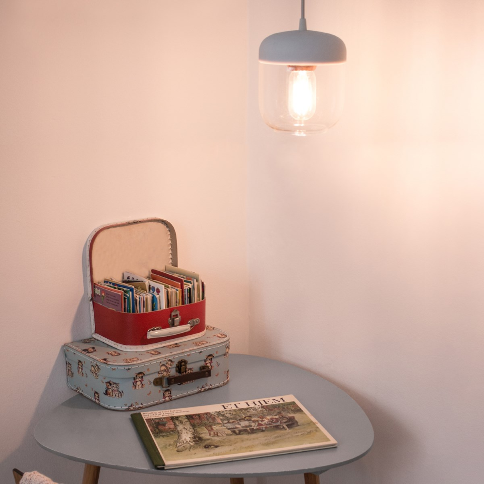 UMAGE Acorn White and Brass Replacement Shade — styled interior view 4