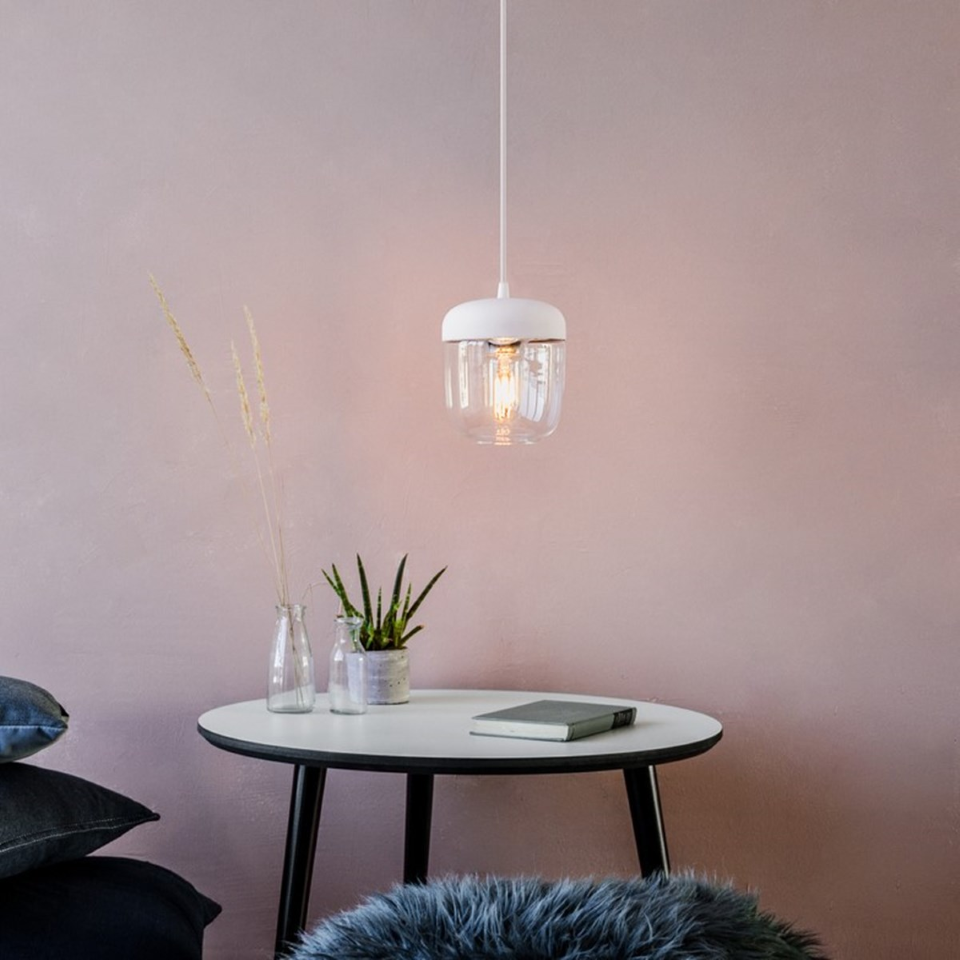 UMAGE Acorn White and Brass Replacement Shade — styled interior view 2