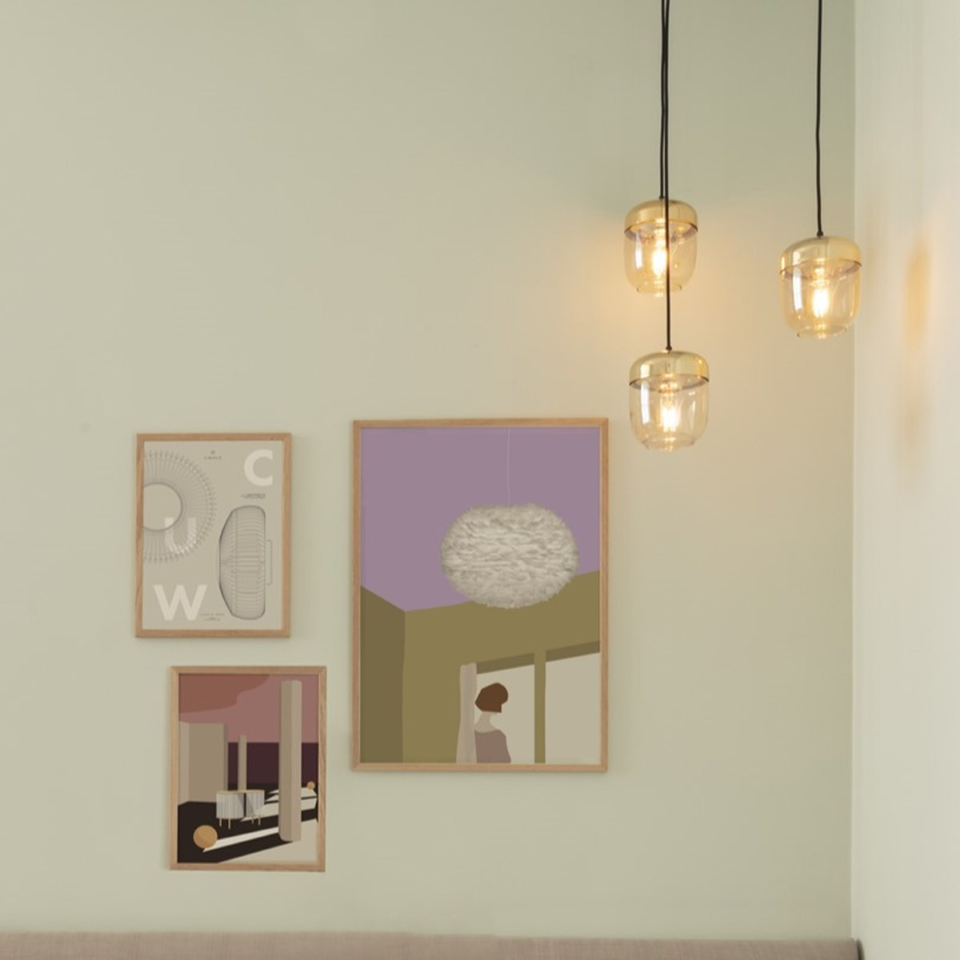 UMAGE Acorn Brass and Amber Glass Replacement Shade — styled interior view 2