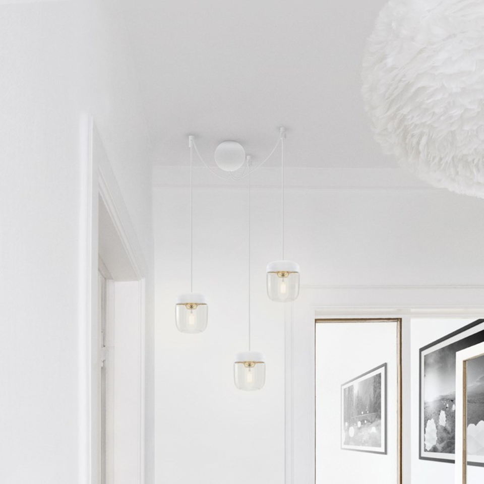 UMAGE Acorn White and Brass Replacement Shade — styled interior view 3