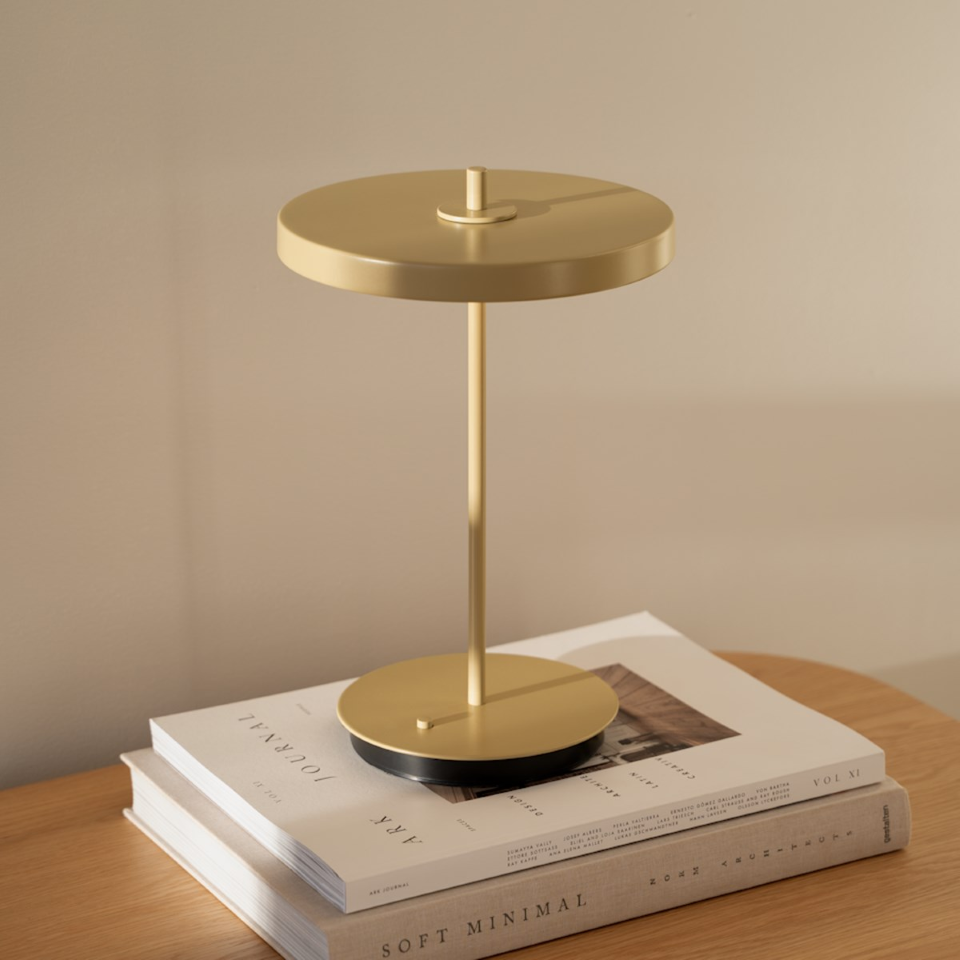 UMAGE Asteria Move Monochrome Portable Table Lamp - Clay — styled interior view