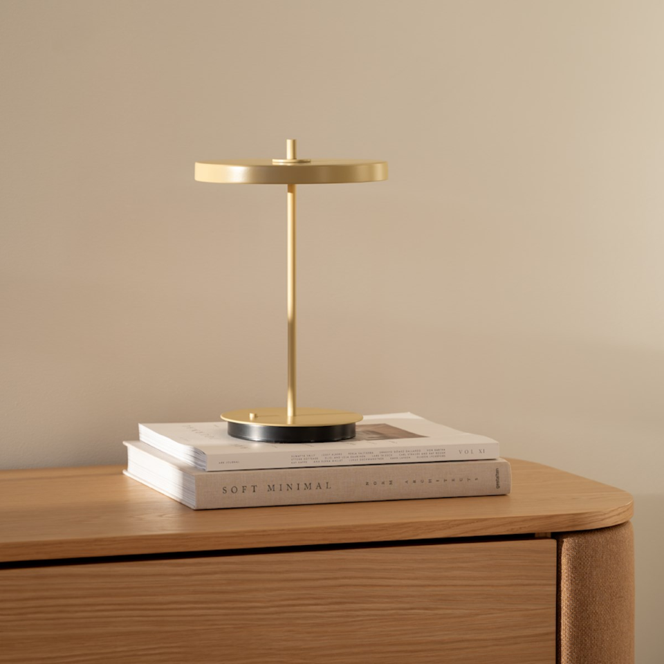 UMAGE Asteria Move Monochrome Portable Table Lamp - Clay — styled interior view 3