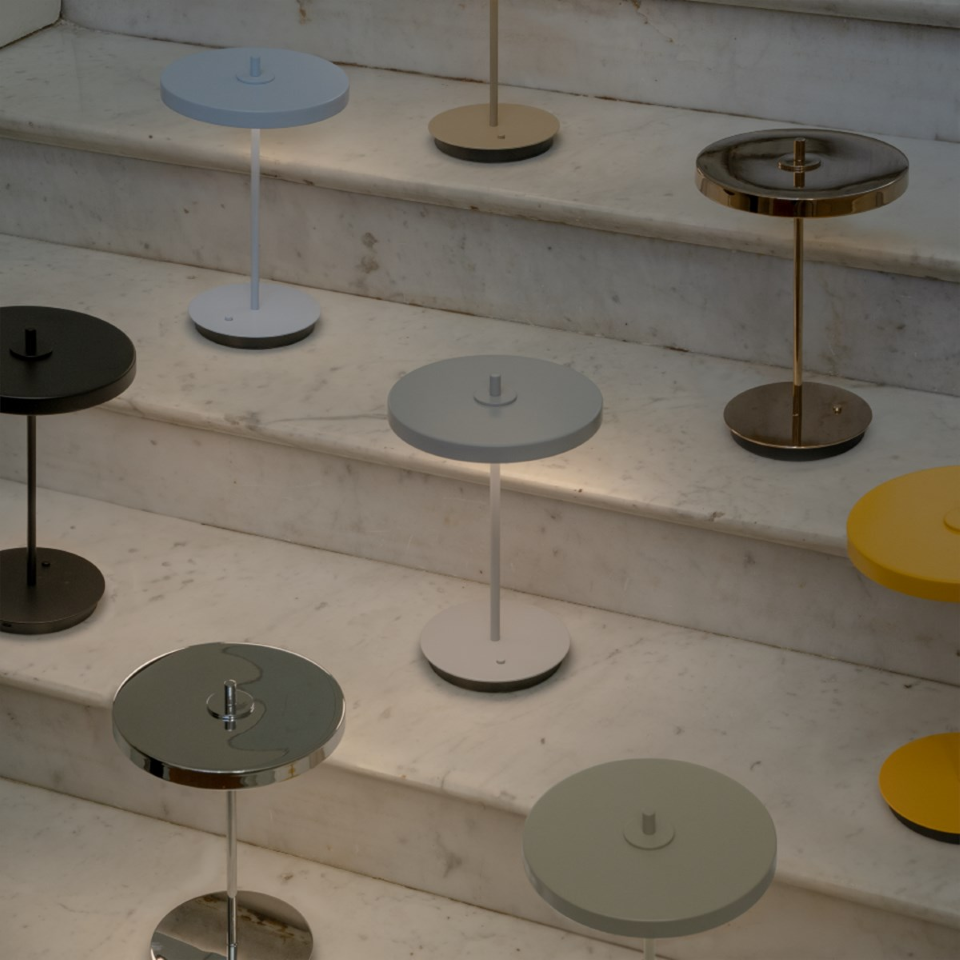 UMAGE Asteria Move Monochrome Portable Table Lamp - Nuance Mist — styled interior view 4