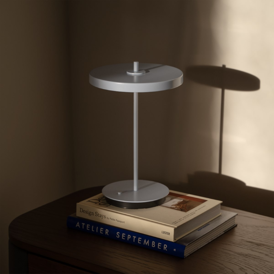 UMAGE Asteria Move Monochrome Portable Table Lamp - Pale Blue — styled interior view 4
