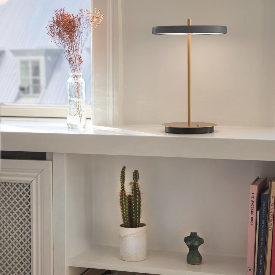 UMAGE Asteria Move LED Portable Table Lamp in Anthracite — styled interior view 7