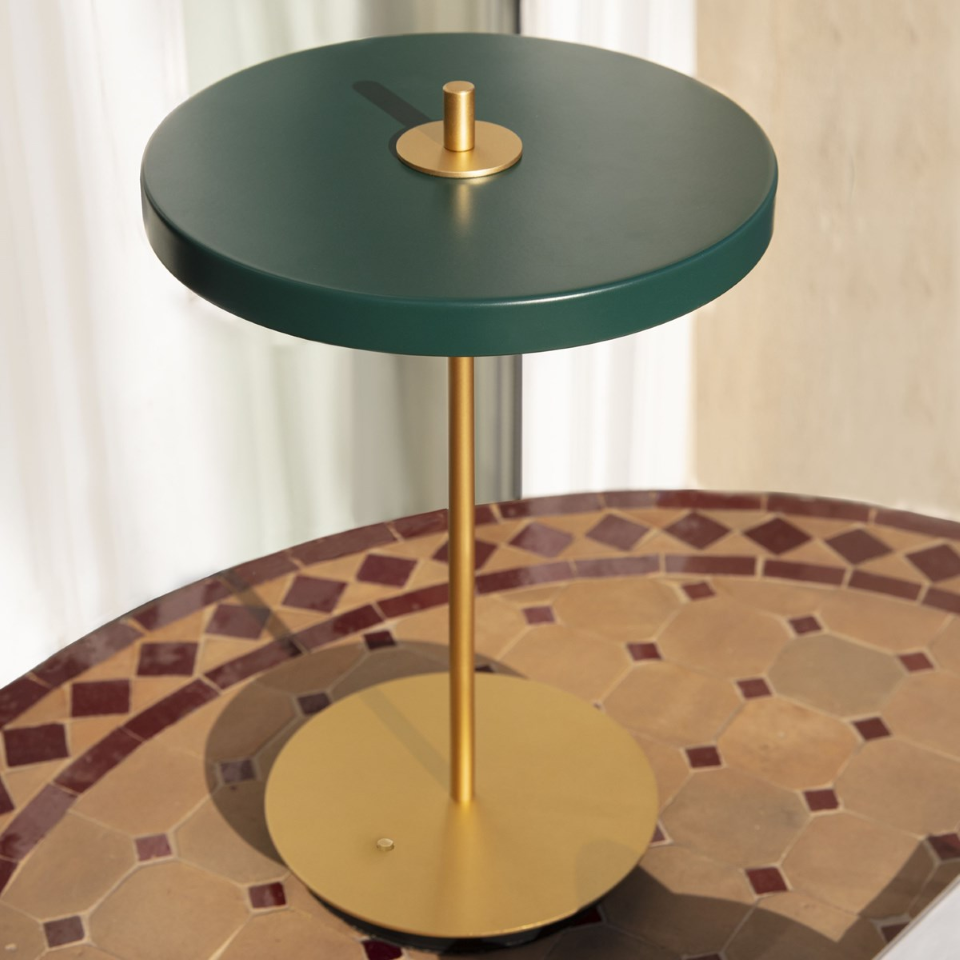 UMAGE Asteria Move LED Portable Table Lamp in Forest Green — styled interior view 8