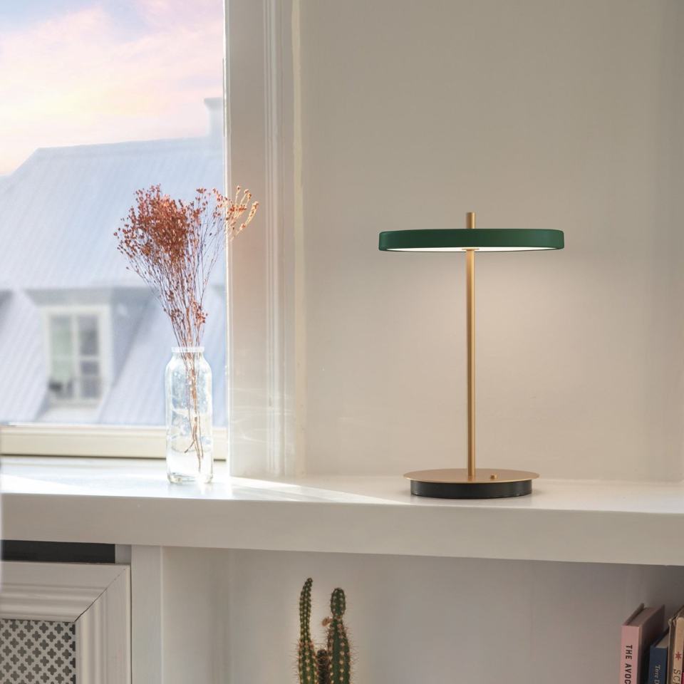UMAGE Asteria Move LED Portable Table Lamp in Forest Green — styled interior view 3