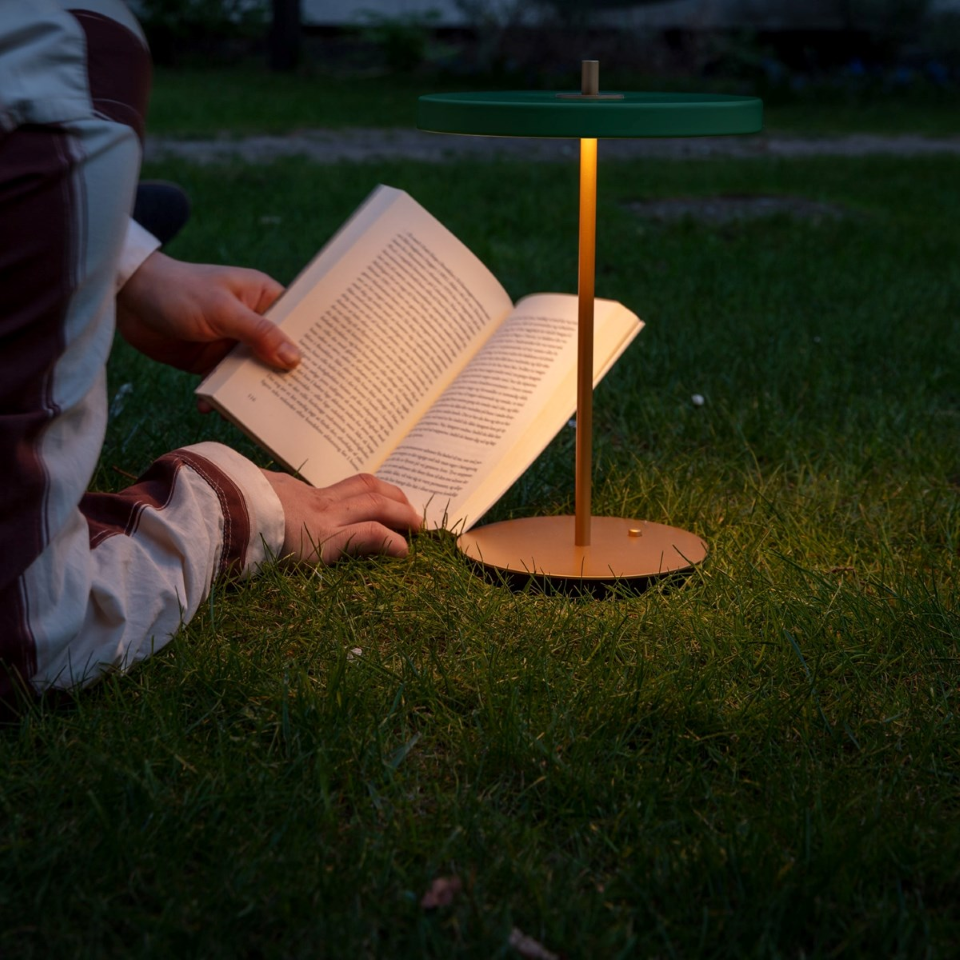 UMAGE Asteria Move LED Portable Table Lamp in Forest Green — styled interior view 13