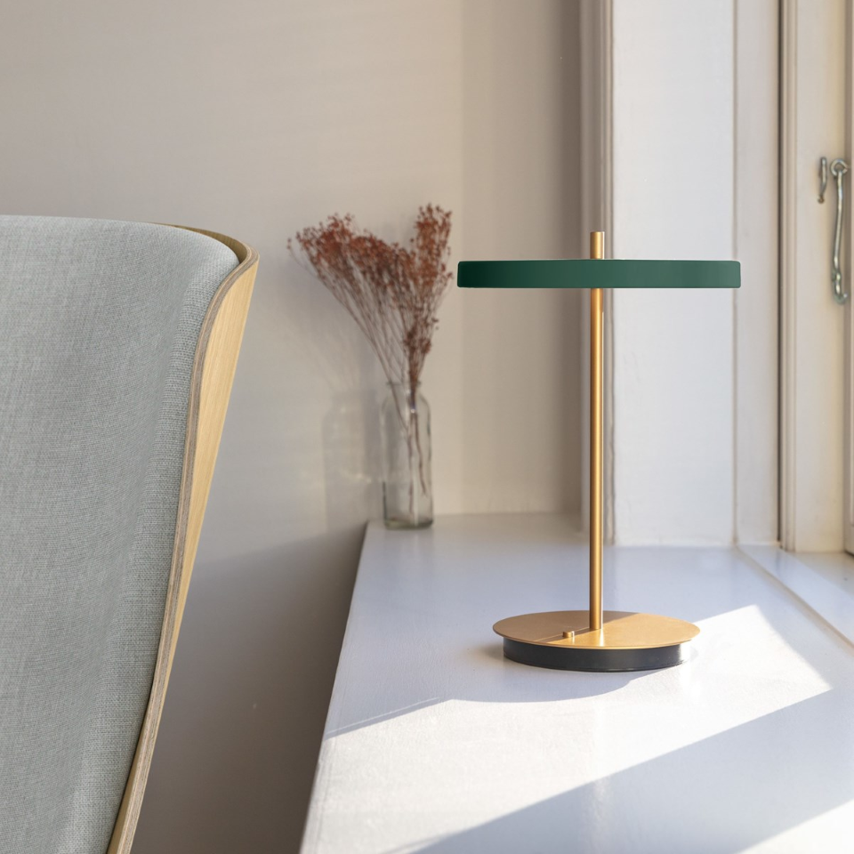 UMAGE Asteria Move LED Portable Table Lamp in Forest Green — styled interior view 5