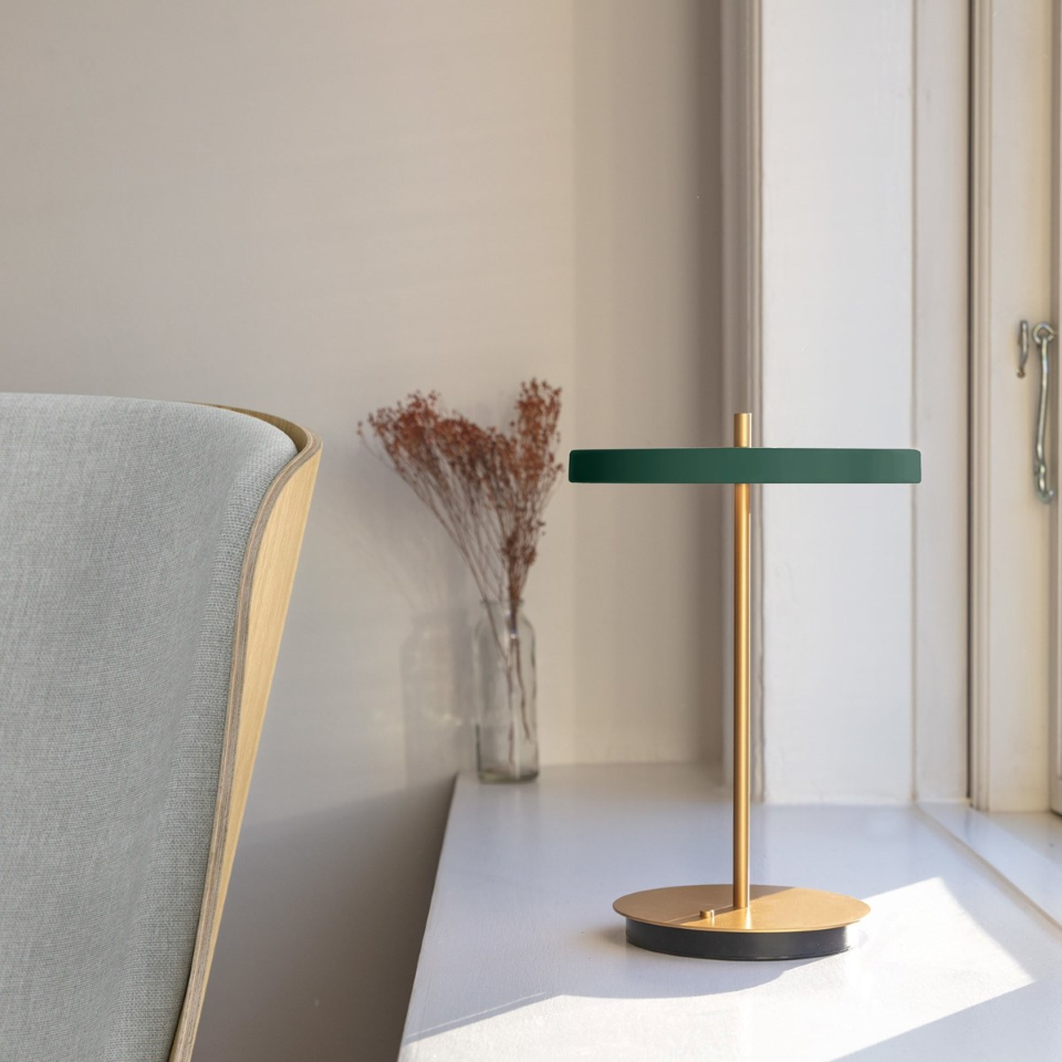 UMAGE Asteria Move LED Portable Table Lamp in Forest Green — styled interior view 4