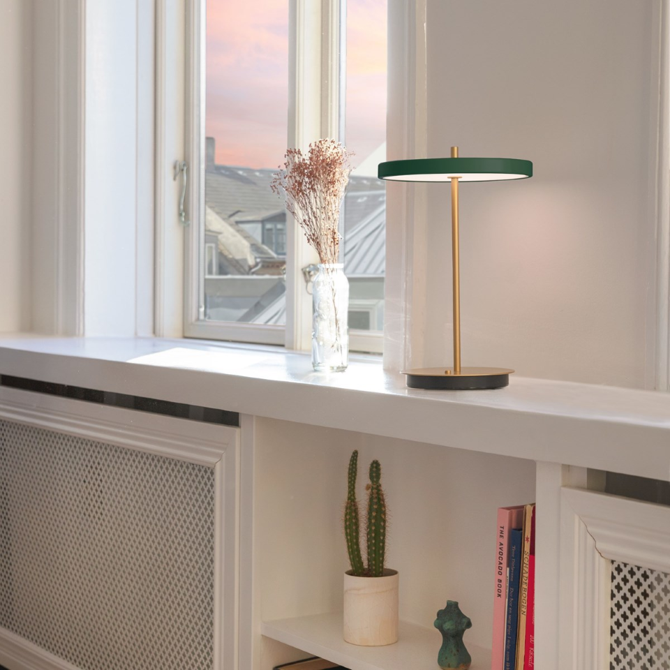 UMAGE Asteria Move LED Portable Table Lamp in Forest Green — styled interior view 6