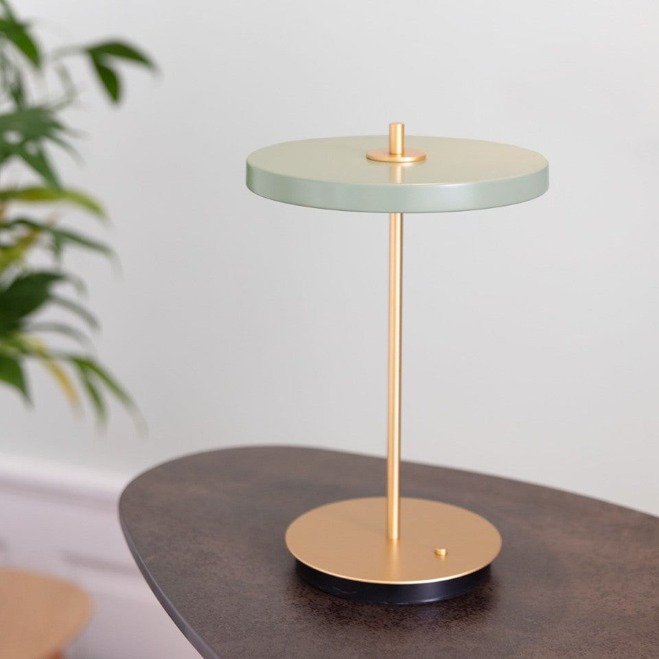 UMAGE Asteria Move LED Portable Table Lamp in Nuance Olive — styled interior view 16