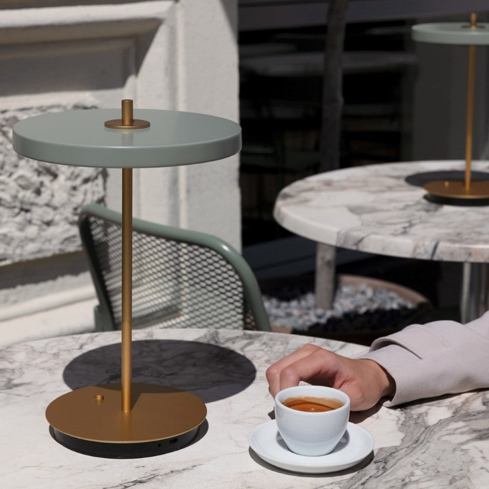 UMAGE Asteria Move LED Portable Table Lamp in Nuance Olive — styled interior view 9
