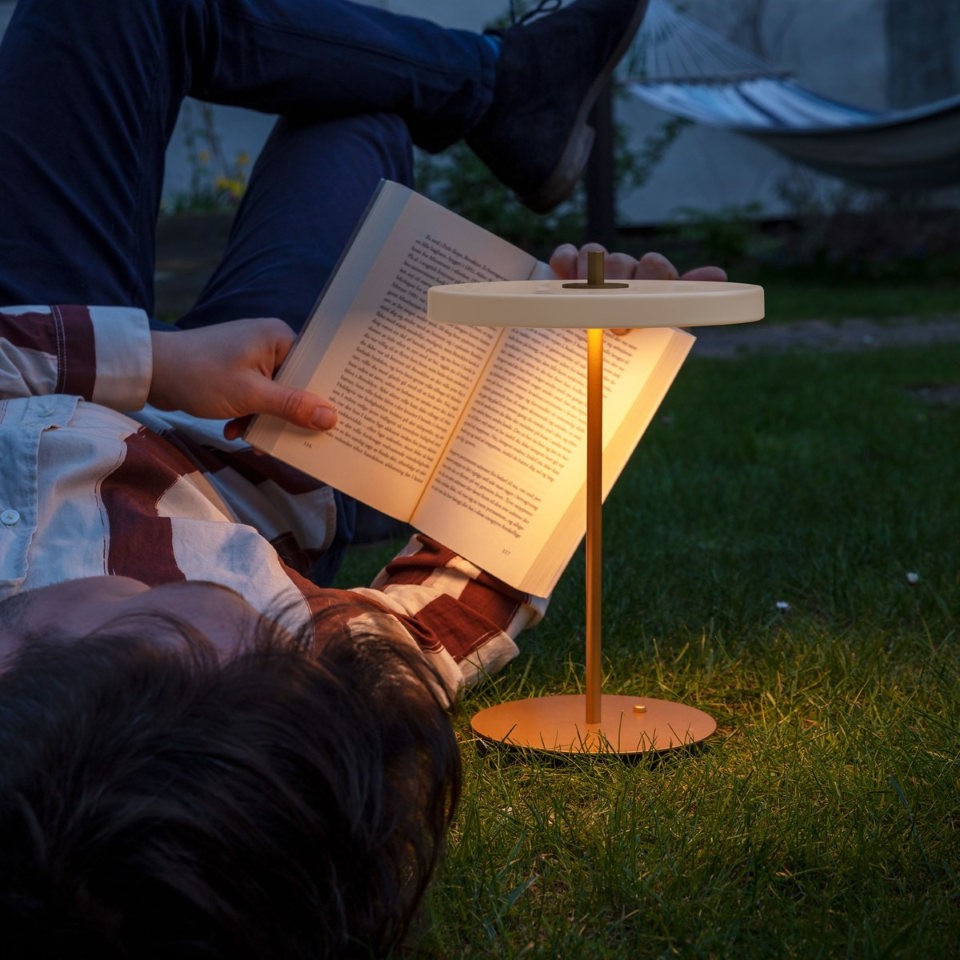 UMAGE Asteria Move LED Portable Table Lamp in Pearl White — styled interior view 18