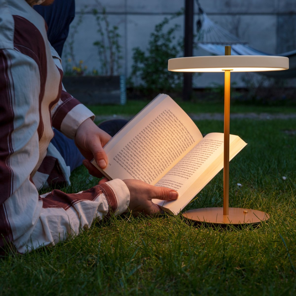 UMAGE Asteria Move LED Portable Table Lamp in Pearl White — styled interior view 17