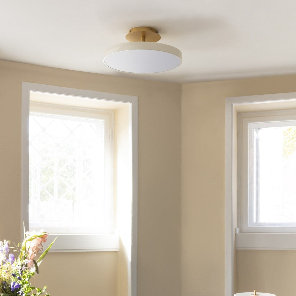 UMAGE Asteria UP Medium LED Flushmount Pearl White — styled interior view