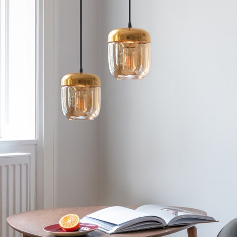 UMAGE Acorn Brass and Amber Glass Replacement Shade — styled interior view 4