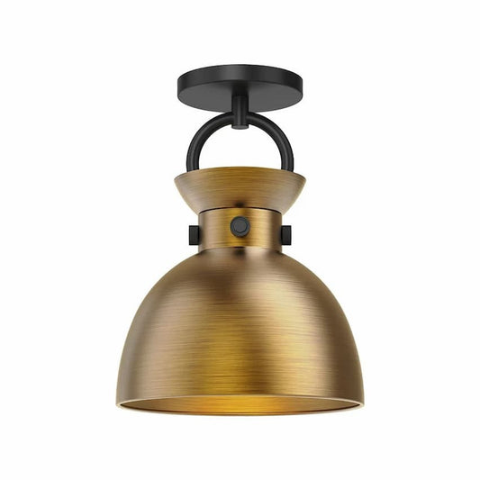 Alora Mood Waldo SF411309MBAG 9-Inch 1-Light Semi-Flush Mount in Matte Black and Aged Gold Finish with Steel Shade